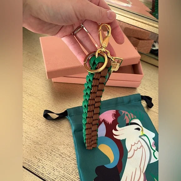 Miu Miu Leather Keychain Trick in Cognac/Mango Braided With Snap-Hook Logo - Picture 9 of 15